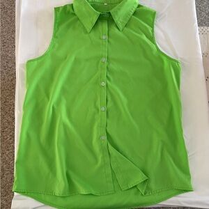 Sleeveless Button-Front Blouse in Bright Green